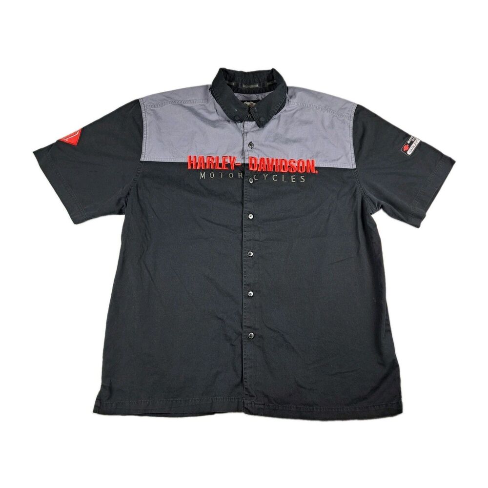 Vintage Harley-Davidson Work Shirt Mens XL Button Up Snap Collar Embroidered Y2K